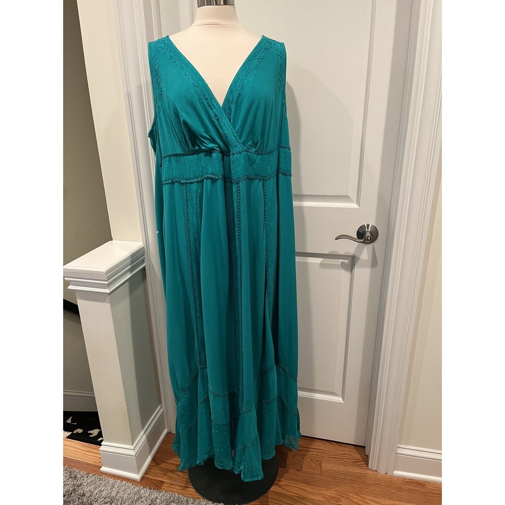 New Catherine's Maxi Dress Teal Sleeveless Plus Size 1X NWT Retail $119